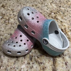 CROCS Kids Glitter Clogs Shoes  - Pink, Blue, Silver Child Size 8